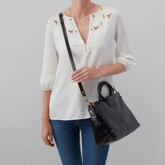 HOBO Sheila Medium Top handle Crossbody Shoulder Satchel Black Leather. - Picture 3 of 16